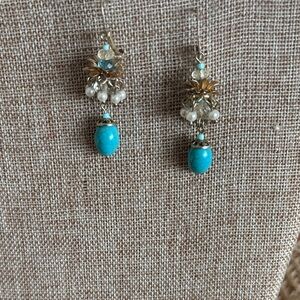 Vintage Turquoise and Pearl Drop Earrings